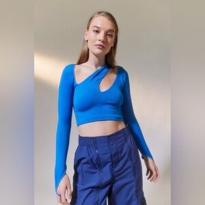 UO Out From Under Heat Lightning Seamless Crop Top in Blue.